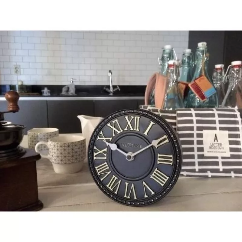 NeXtime klok 5187zw London Table, Ø16 cm, seinale, must/valge