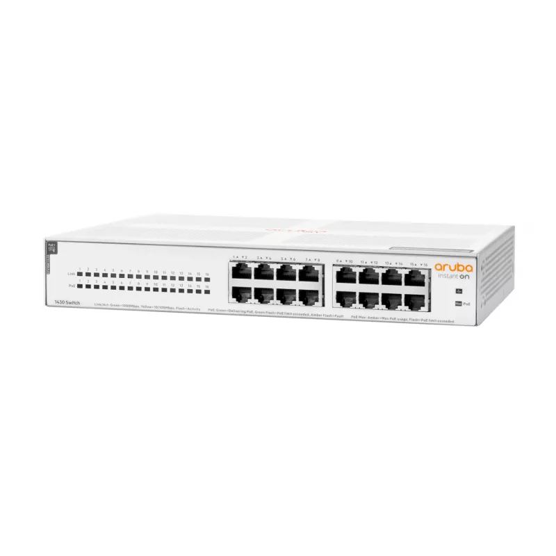 HPE Aruba Networking Aruba Instant On 1430 16G Class4 PoE 124W Haldamatu L2 Gigabit Ethernet (10/100/1000) Toite Etherneti (PoE) kaudu 1U Valge