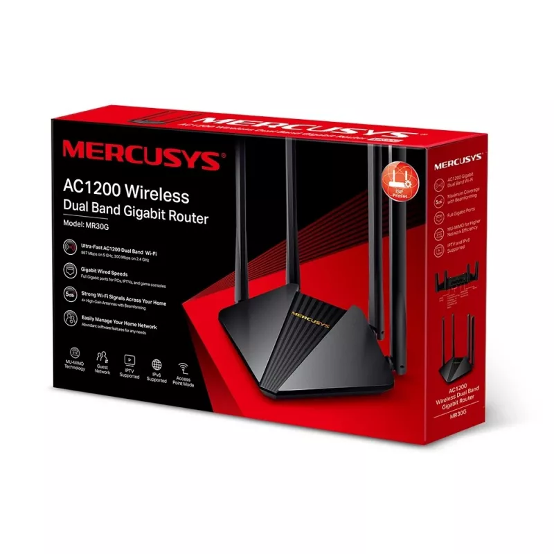 Mercusys MR30G traadita ruuter Gigabit Ethernet kaheriba (2,4 GHz / 5 GHz) Must