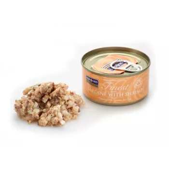 Märg kassitoit FISH4DOGS Sardine with shrimp 70 g — täisväärtuslik konservtoit täiskasvanud kassile, kalamaitse