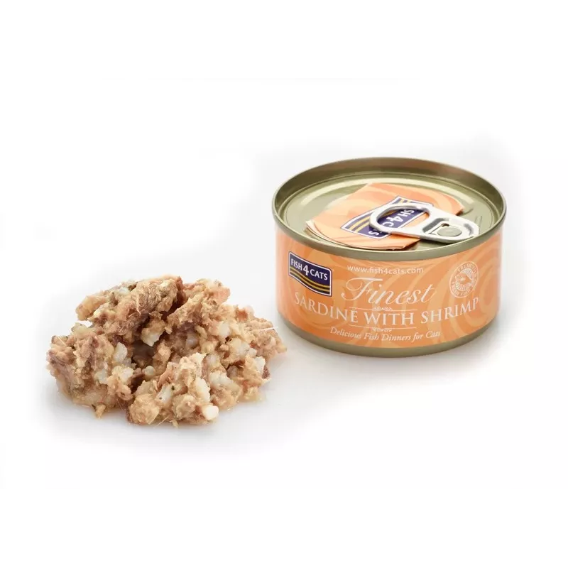 Märg kassitoit FISH4DOGS Sardine with shrimp 70 g — täisväärtuslik konservtoit täiskasvanud kassile, kalamaitse