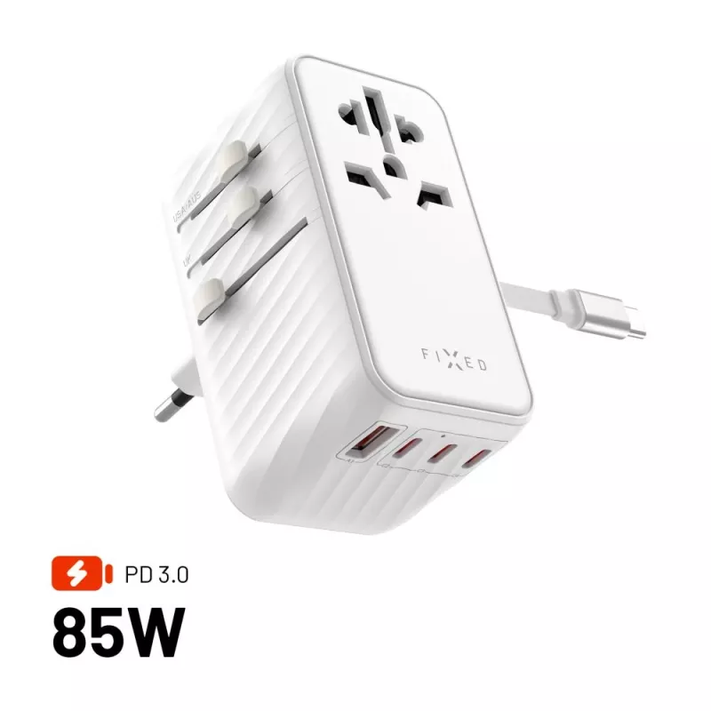 Fixed | Voyager 85W reisiadapter EU, UK ja USA/AUS pistikutele, 4xUSB-C ja 1xUSB väljundiga | Adapter