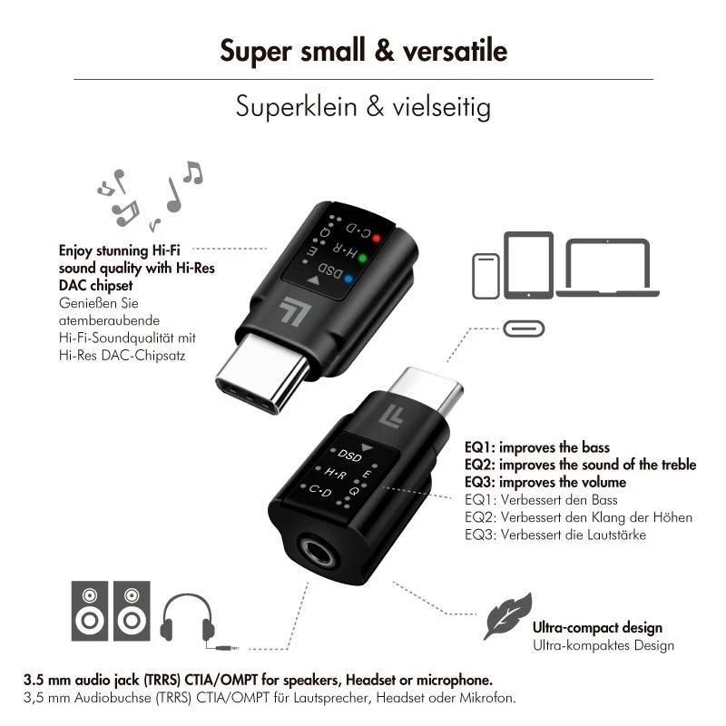 LogiLink USB-C DAC heliadapter. USB-C/M kuni 3,5 mm/F. Must