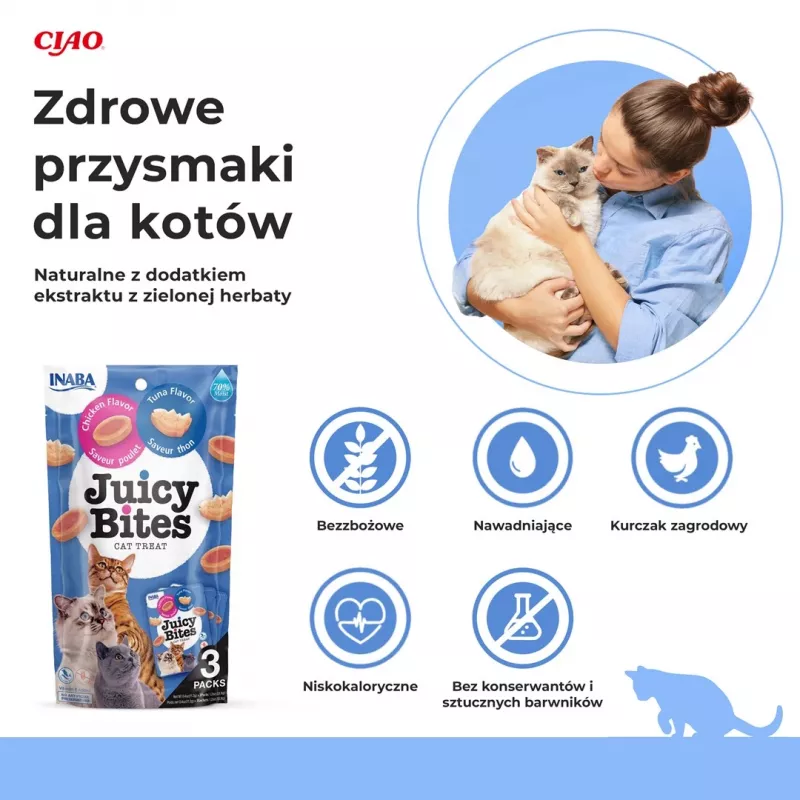 Märjad kassimaiused INABA Juicy Bites kana ja tuunikalaga 3 x 11 g kotikesed, teraviljavaba, valku 24%, niiskust 71%