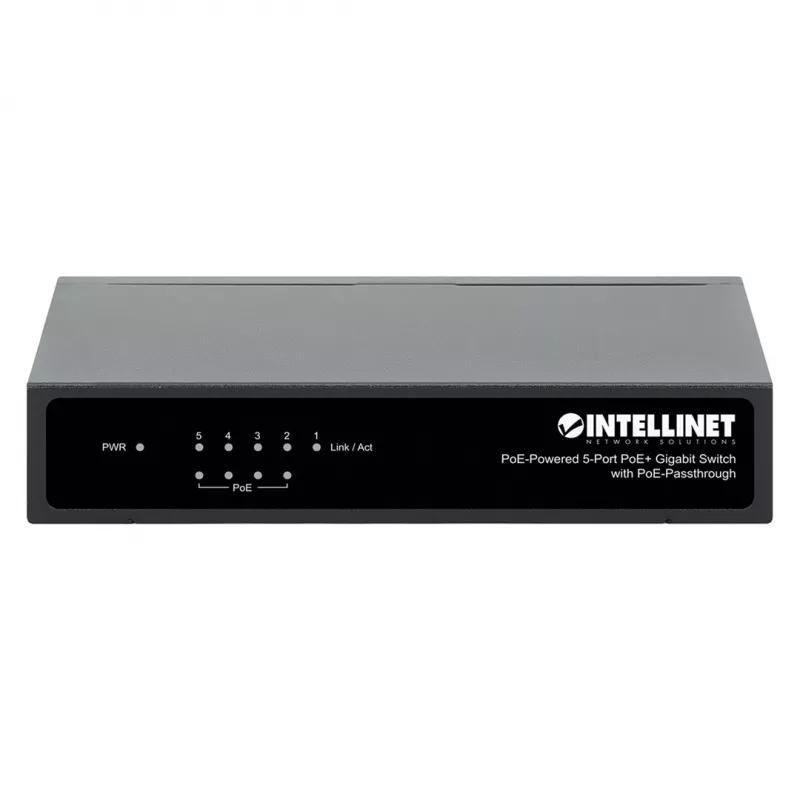 Gigabit 5xPoE läbiv lüliti, toide PoE või vahelduvvooluga, 68W