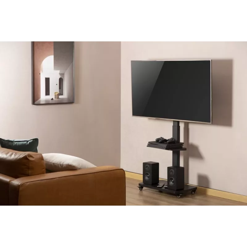 Gembird TVS-75S-02 teleri põrandaalus ratastega, 37–75, must