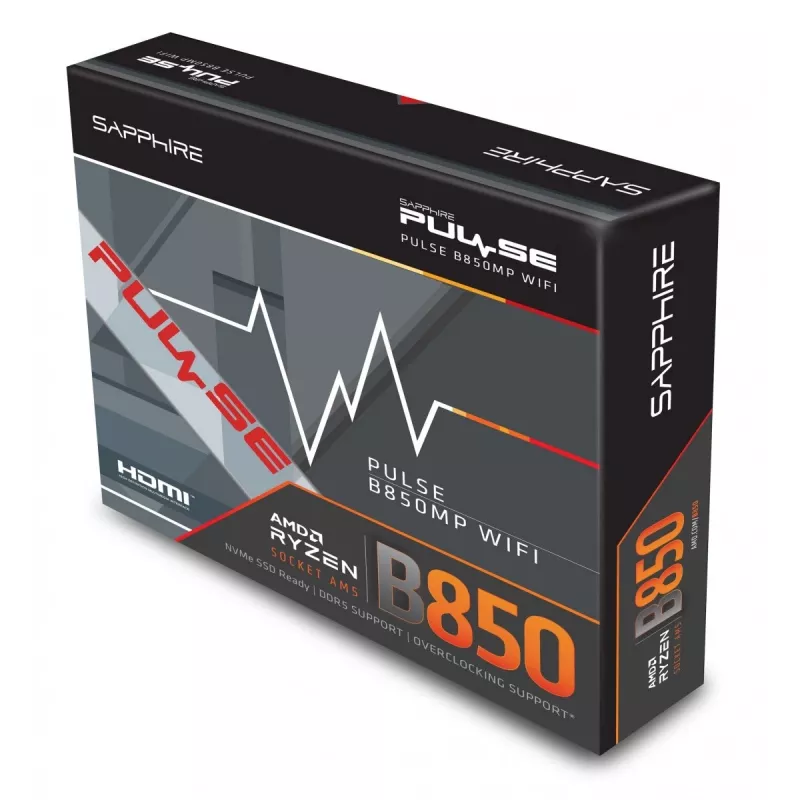 Emaplaat Sapphire PULSE B850M WIFI — AMD B850 micro ATX, Socket AM5, DDR5 kuni 7600 MHz, 4 DIMM, 192 GB, Wi‑Fi 6, 2.5GbE