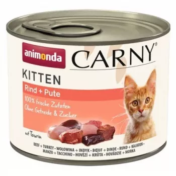 Märg kassitoit animonda Carny Kitten veiseliha kalkuniga 200 g – täisväärtuslik eine kassipoegadele, 80% niiskust, 10,5% valku