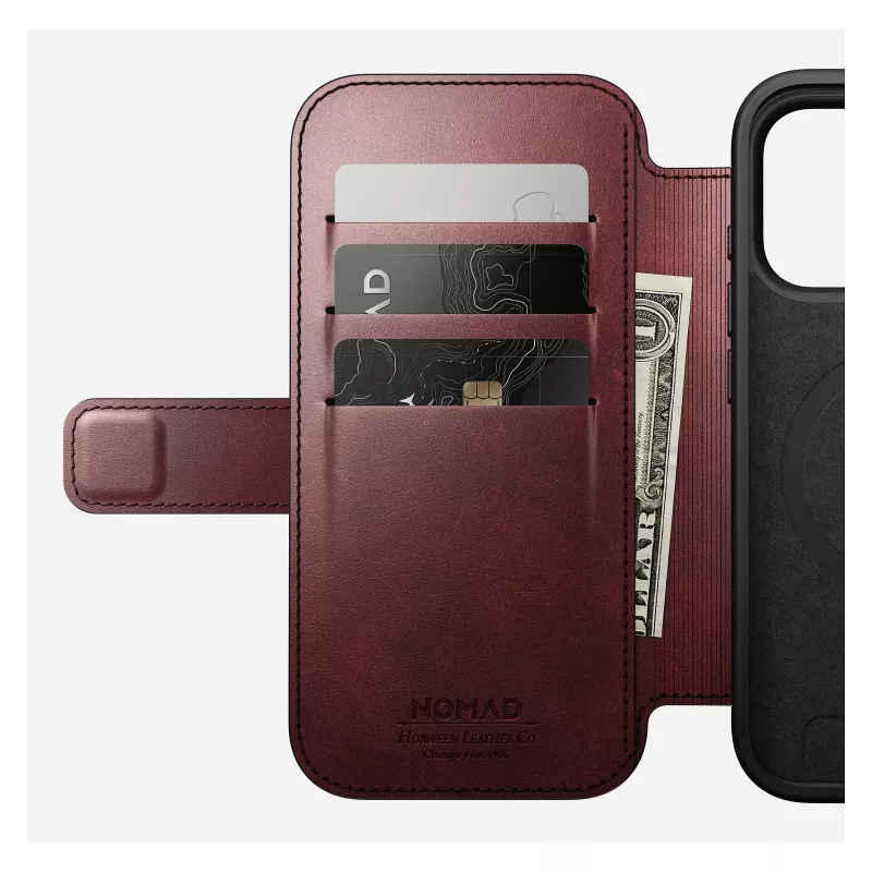 Mobiiltelefoni ümbris Nomad Modern Leather Folio Apple iPhone 17 Pro jaoks, 6,3 tolli (16 cm), nahk, burgundia