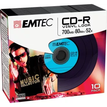 EMTEC Vinyl Look - 10 x CD-R - 700 MB (80 Min) 52x - sinine, kollane, lilla, roheline, roosa - Slim Jewel Case