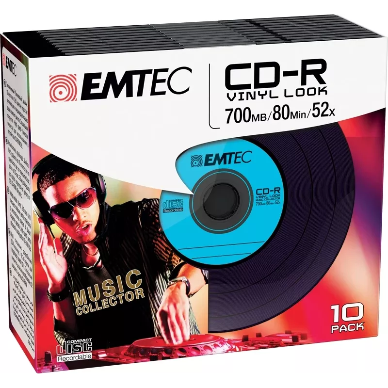 EMTEC Vinyl Look - 10 x CD-R - 700 MB (80 Min) 52x - sinine, kollane, lilla, roheline, roosa - Slim Jewel Case