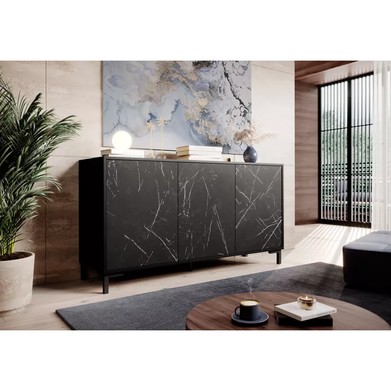 MARMO 3D kummut 150x45x80.5 cm matt must/marble must