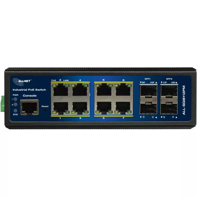 ALLNET tööstuslik PoE kommutaator ALL-SGI8112PMJ 8+4 pordiga