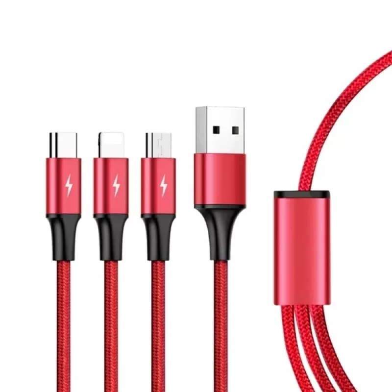 UNITEK C4049RD USB-kaabel 1,2 m USB A USB C/Micro-USB B/Lightning Punane