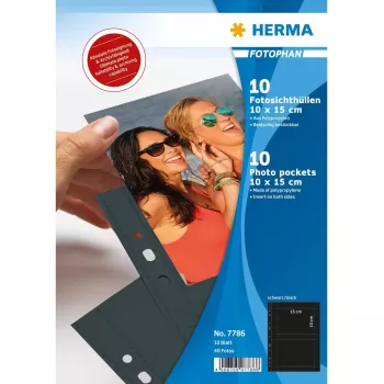 Fototaskud HERMA Fotophan 10x15 cm horisontaalpaigutus must 10 tk