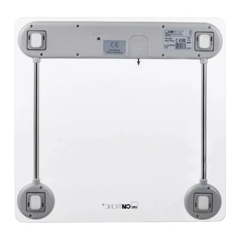 Elektrooniline isikukaal CLATRONIC PW 3368 — max 150 kg, täpsus 100 g, klaasplatvorm