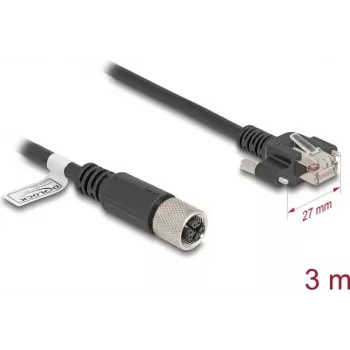 Võrgukaabel DeLOCK M12 X-kodeeritud 8 kontaktiga pesa RJ45 pistikule Cat.6A 3 m Must