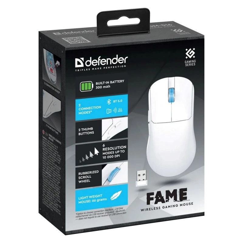 WIRELESS hiir DEFENDER FAME GM-516 RF+BT 10000DPI 6P VALGE