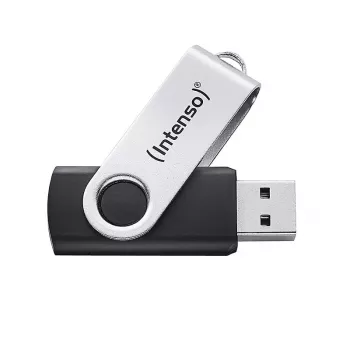 Intenso USB-mälupulk Office Line, 64 GB, USB-A, 3.2 Gen 1x1, must-hõbedane, 64 GB, USB-tüüp-A, 3.2 Gen 1 (3.1 Gen 1), pööratav rõngas, Must, Hõbedane