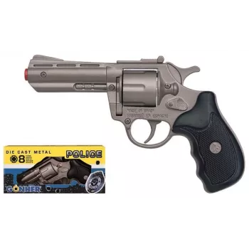 Metallist mängurevolver Pulio Police 33/0 (mudel 15533) — metallkonstruktsioon, mängumürskude tulistamine
