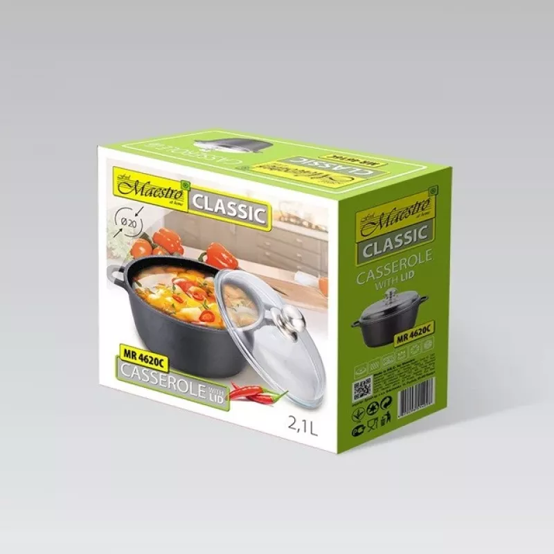 Maestro MR-4620C pott kaanega 20 cm 2,1 l Must
