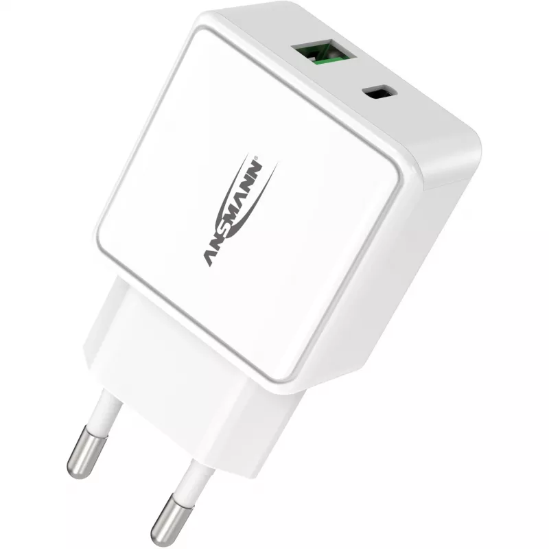 ANSMANN HC218PD - Toiteplokk - 18 W - 3000 mA - PD, QC 3.0 - 2 väljundporti (USB, USB-C) - Valge (1001-0111)