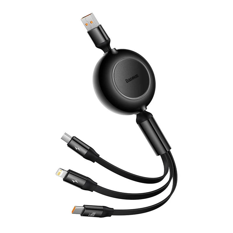 USB 3-ühes kaabel Baseus Bright Mirror — mikro-USB, USB-C, Lightning, 66W, 1,1 m