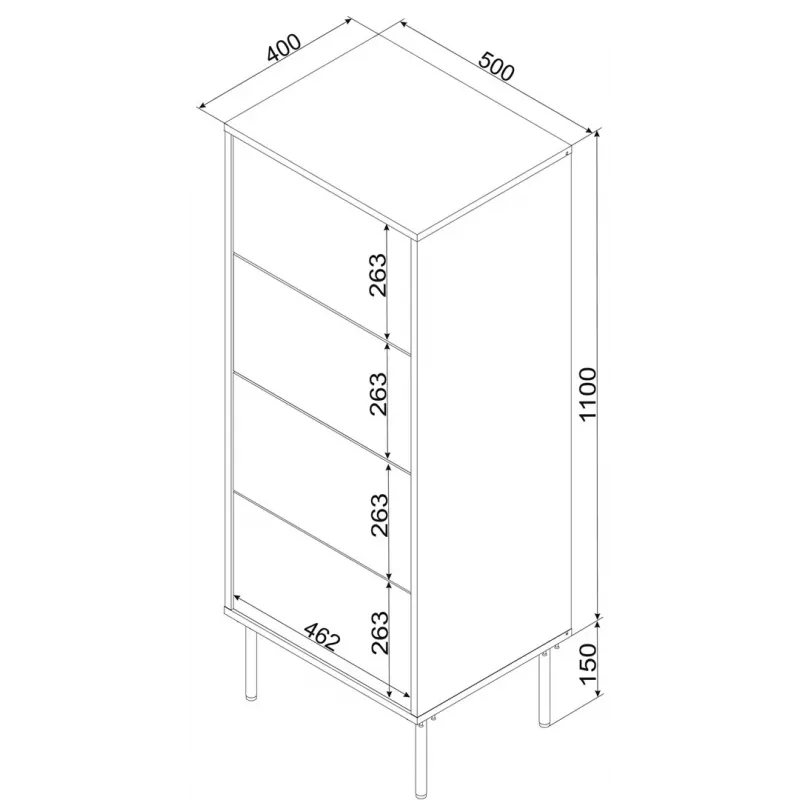 Kummut cama meble Cama 4S TRESSE 50x40x125 cm, matt roheline, 4 sahtlit, puitlaastplaat