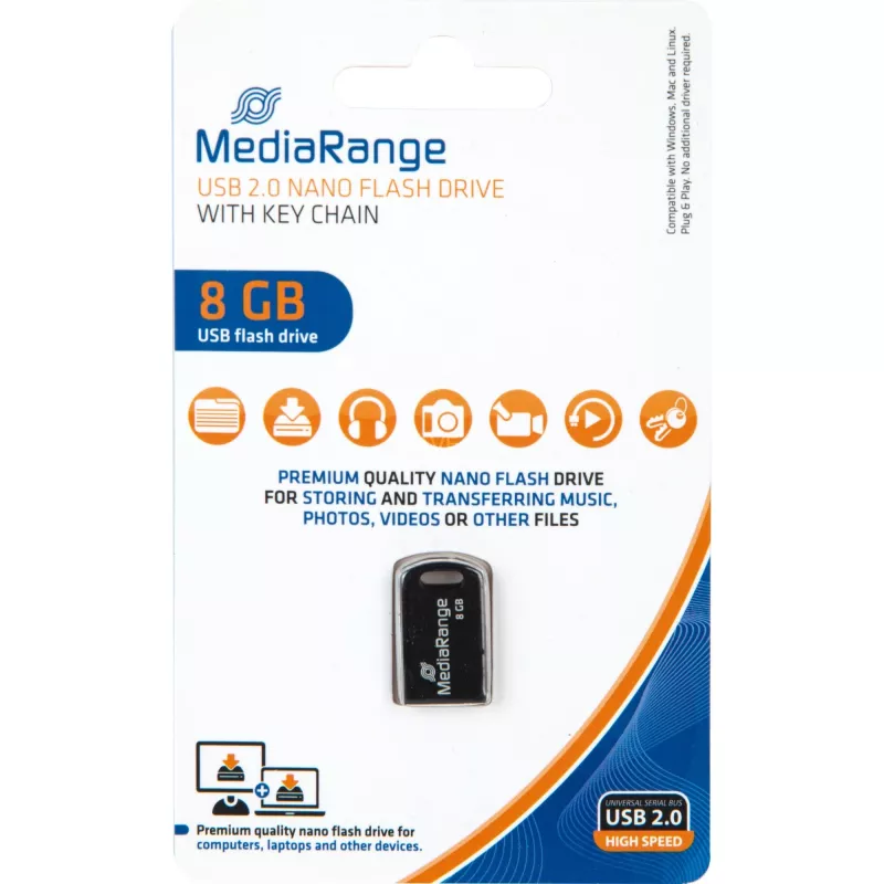 MediaRange Nano - USB-mälupulk - 8 GB - USB 2.0 - must (MR920)
