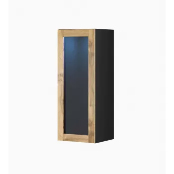 Stendikapp cama meble VIGO 90 klaasiga, seinale kinnitatav, 90×35×32 cm, must/wotani tamm