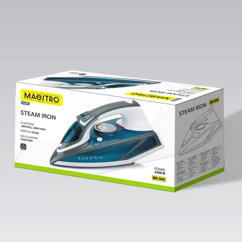 Aurutriikraud Maestro MR-304C, 2200 W, valge/sinine — aurutriikraud koduseks kasutamiseks