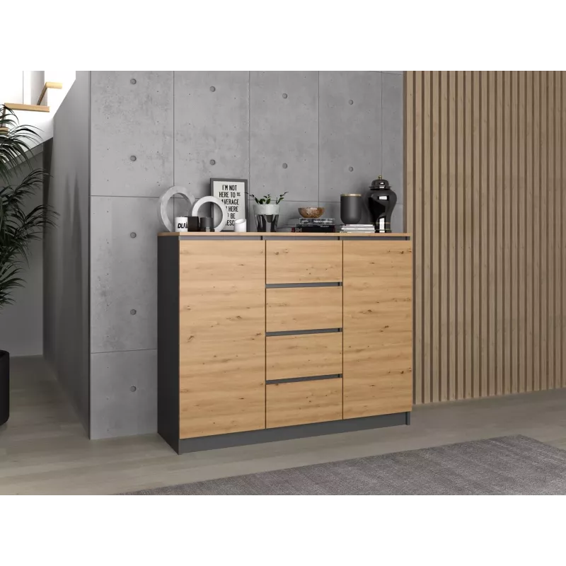 Kummut Topeshop 2D4S ANT/ART BA KPL — 4 sahtlit, antratsiit/tamm, 1200×400×970 mm, puitlaastplaat