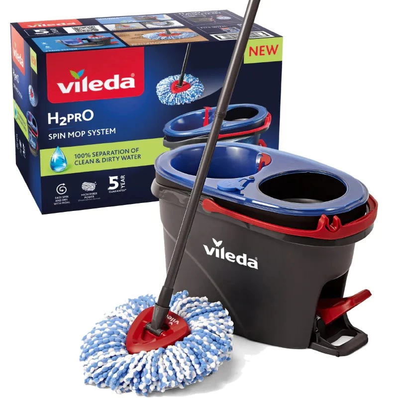 Põrandamopp VILEDA Mikrokiust 320 mm, teleskoopkäepide 55–123 cm, pestav, 360° pöörlev pea, must/sinine/punane