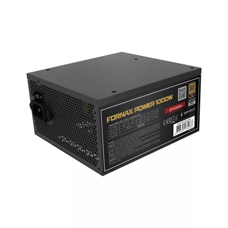 Gembird CCC-PSUGOLD-1000W Toiteplokk Fornax Power 1000W aktiivne PFC 12cm ventilaator 80+Gold