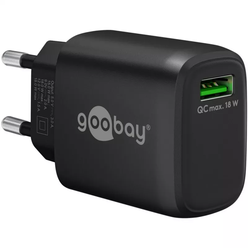 USB-A QC kiirlaadija (18 W) (must)