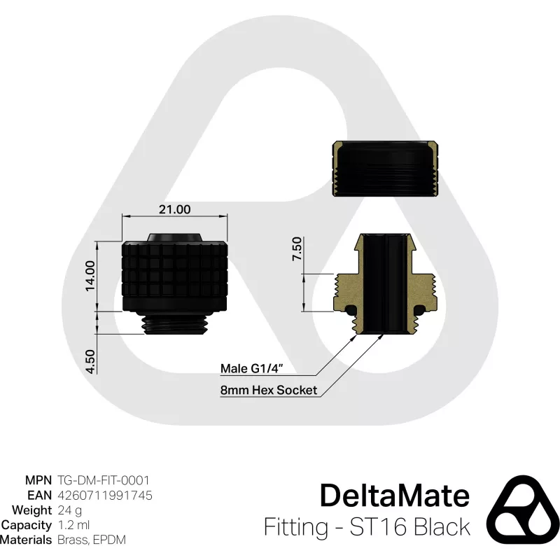 Thermal Grizzly DeltaMate liitmik ST16-ühendus, must — paigaldusadapter ST16-pesadele