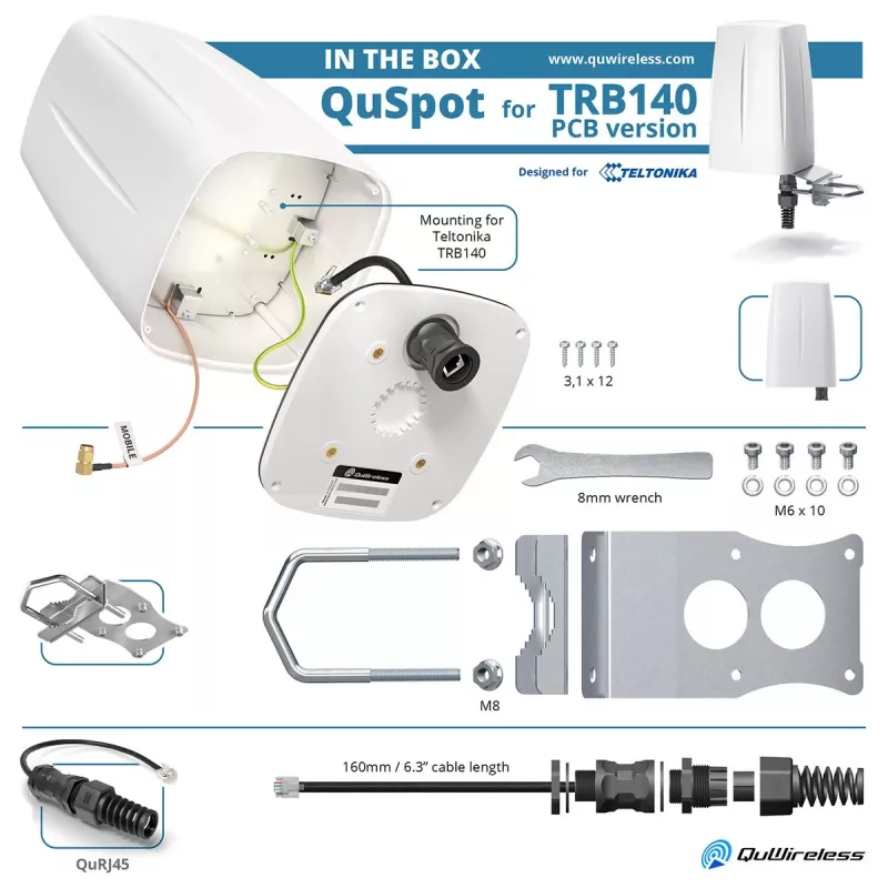 Mitmesuunaline võrguantenn QuWireless QuSpot A140S-A, PoE/LAN, 0,694–2,7 GHz, kuni 4 dBi, valge