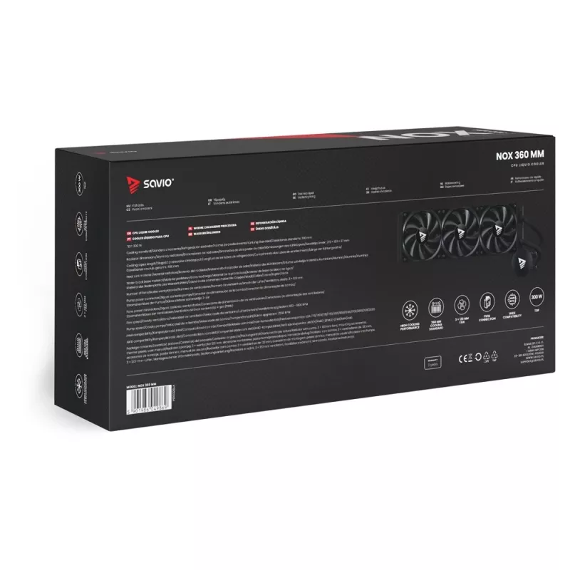 Vedelikjahutuse komplekt SAVIO NOX 360 mm (3×120 mm ventilaatorit, vasest alus, alumiiniumradiaator) Must, 600–1800 p/min
