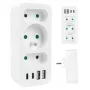 Toitepistikupesade jagaja MACLEAN MCE248 F/W — 3 vahelduvvoolu pistikupesa (1×16A, 2×6A) + 4×USB (2×A, 2×C PD 20W), EL-pistik, valge