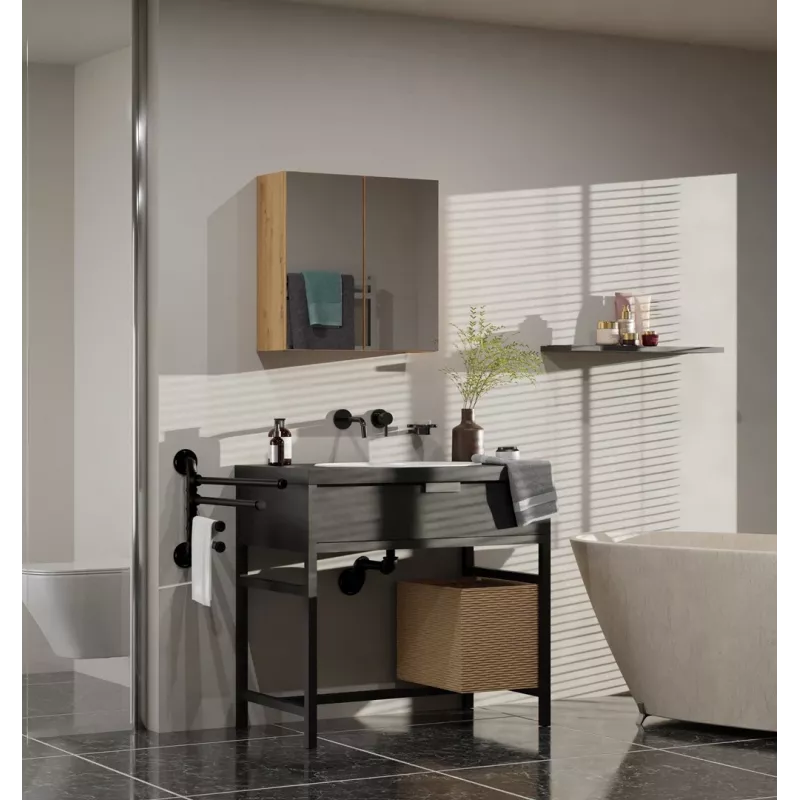 Vannitoa hoiukapp top e shop POLA 2DL ARTISAN — seinale kinnitatav tamm, 600×220×600 mm, 3 riiulit