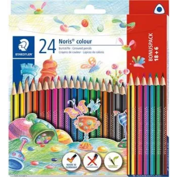 Värvipliiatsid Staedtler Noris colour 18+6 komplekt — mudel 187 C18P1, 24 erinevat värvi pliiatsit