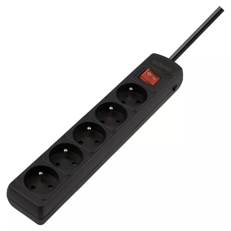 Toitepikendus SAVIO LZ-18 — 5 m kaabel, 5 vahelduvvoolupistikut, siseruumidesse, must, 10 A, 50 Hz