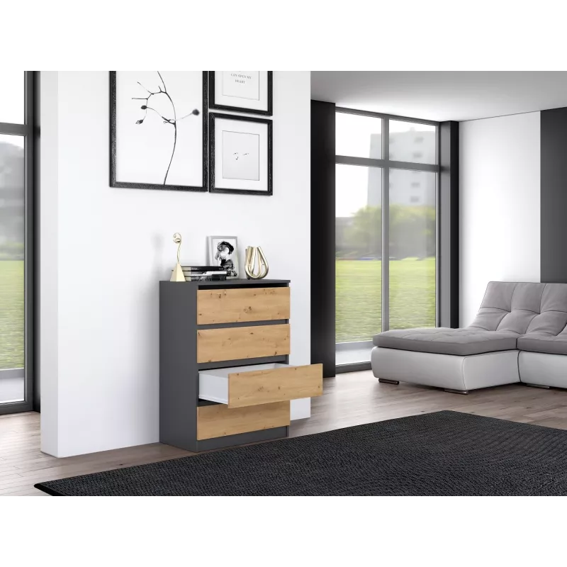 Kummut Top e Shop M4 ANTRACYT/ARTISAN — 4 sahtlit, antratsiit ja tamm, 700×400×970 mm, puitlaastplaat