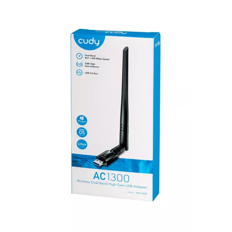 Võrgukaart Cudy WU1400 WLAN 867 Mbit/s USB Kaheriba Wi-Fi 5
