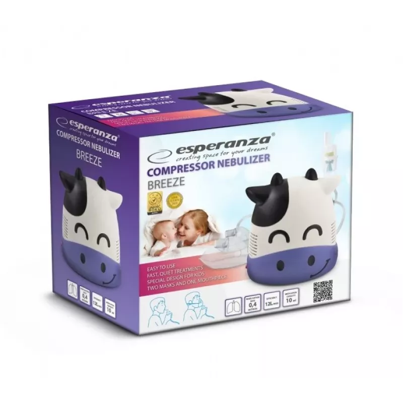 Kompressor-nebulisaator Esperanza ECN001 kompressor-inhalaator, 220V, osakeste suurus 0,5–10 μm, pihusti 10 ml, hingatav fraktsioon ≥70%