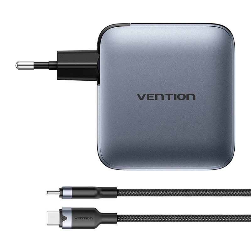 Vention toiteadapter TZ-FETH0-EU 3× USB-C + 1× USB-A 100W, PD kuni 30W C-pordi kohta, sisend 100–240V