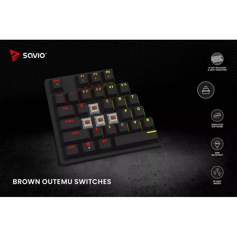 Savio mehaaniline klaviatuur RGB Tempest X2 Outemu Brown