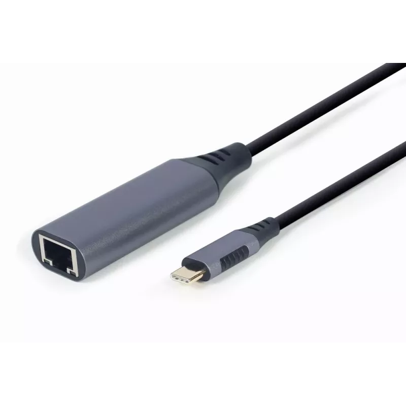 Võrguadapter Gembird A-USB3C-LAN-01 USB-C USB 3.2 Gen 1, Gigabit RJ-45, 0,15 m kaabel, metallkorpus, hall/must