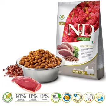 FARMINA N&D Quinoa Dog Duck, Broccoli, Asparagus Neutered Adult Mini - kuiv koeratoit - 2.5 kg