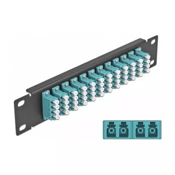 Fiiberoptiline patch-paneel DeLOCK 10 tolli 12 porti LC Quad akva must 1U
